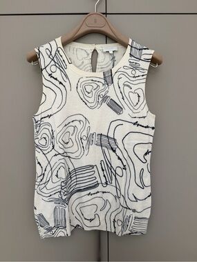 Escada White Tank Top with Black Abstract Line Design